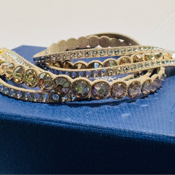 Swarovski Power Slake Tan Double Wrap Crystal Bracelet - Picture 4 of 14